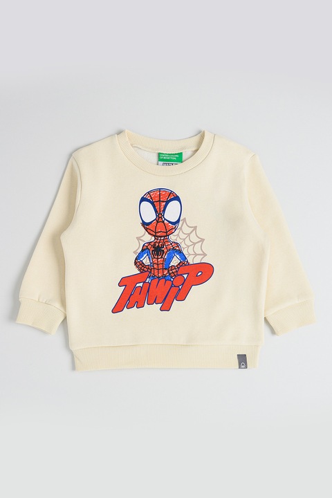 United Colors of Benetton, Bluza de trening cu imprimeu Spiderman, Rosu/Bej
