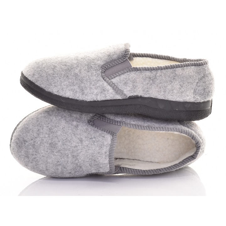 Slapi Martinus, papuci de casa, calzi si confortabili, gri, stofa, 46 EU