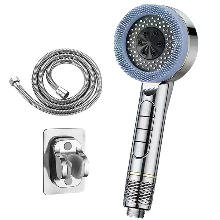 Cap de Dus cu Inalta Presiune, Ultrixe, 3 Moduri Jet, Dus de Mana cu Filtrare, Comutator ON/OFF, cu Furtun de 1,5m si Suport, Instalare Usoara, Crestere Presiune, Argintiu