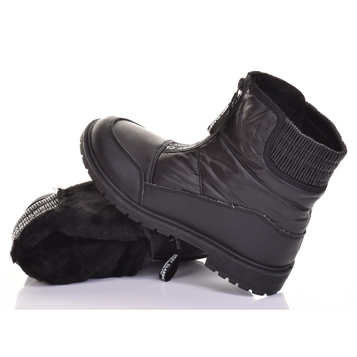 Cizme clasice de zapada pentru femei, cu blana negre, Negru