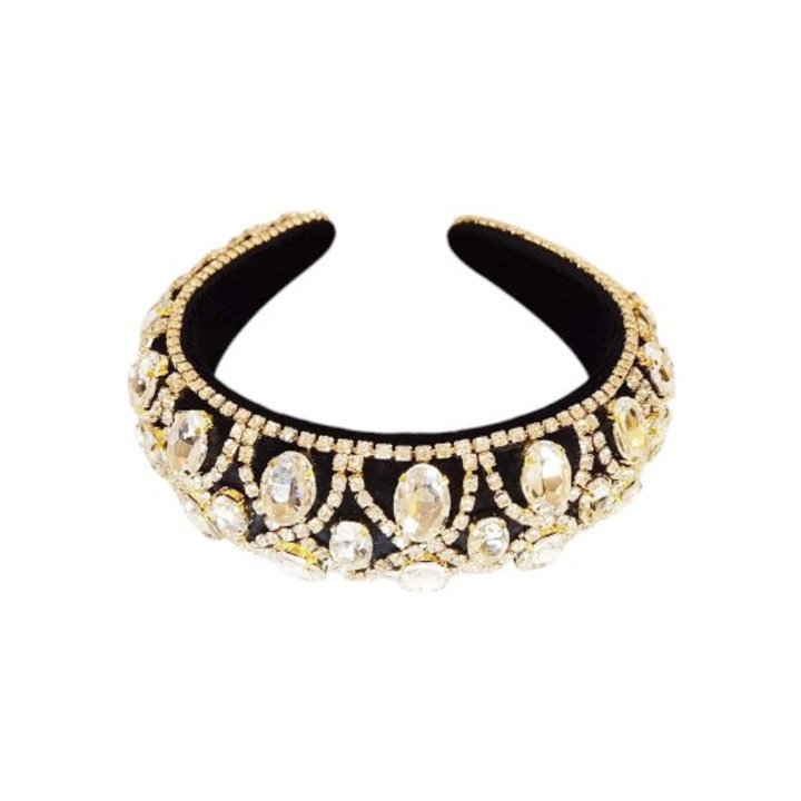 Bentita catifea Bejewelled, brodată cu cristale mici și mari