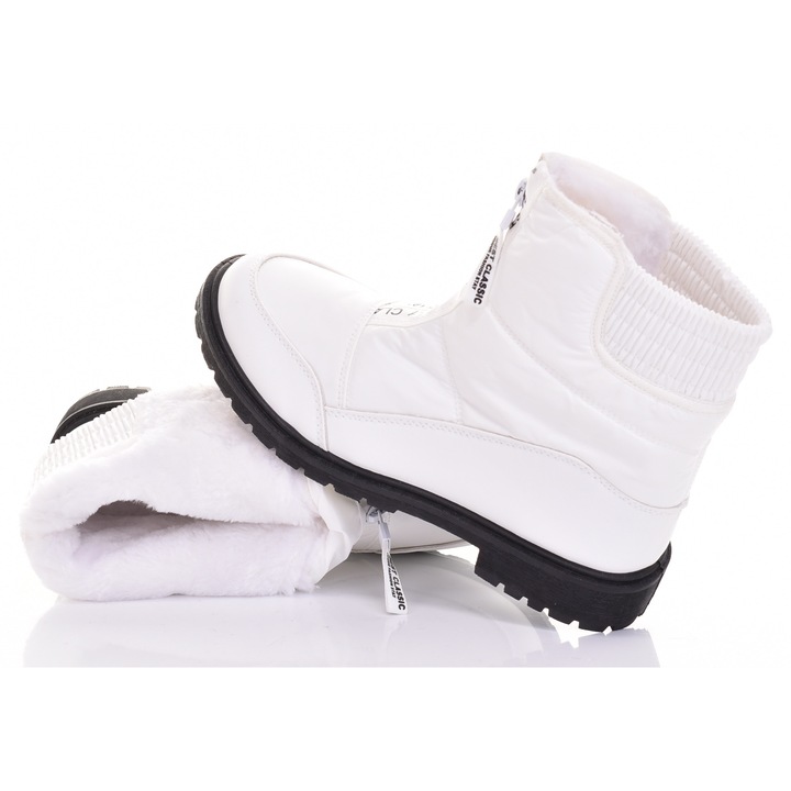 Cizme clasice de pentru femei, cu blana albe, Alb
