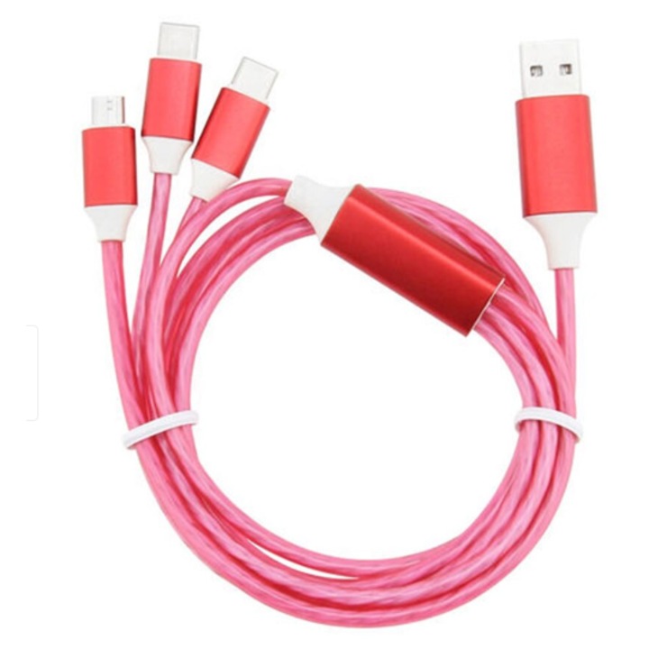 Cablu incarcare 3-in-1 Brivoo®, USB la Micro USB, USB Type-C si Lightning, lungime 1,1 m, curent 2A pentru incarcare rapida si stabila, cablu multifunctional rezistent anti-incurcare, compatibil telefoane mobile, tablete si alte dispozitive electronice