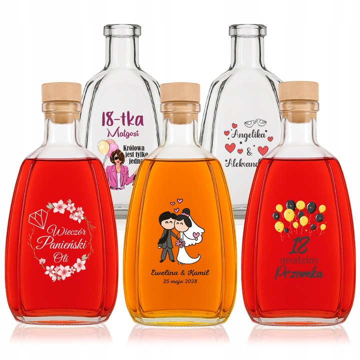 Set de Sticlute Cu Etichete, SuperButelki, Asteria, 36 de Modele Grafice Gata Facute, Personalizare Completa a Continutului, Capac Filetat in Nuante Elegante.16.5 x 4.4 x 8.3 cm, Transparente, 5 Bucati