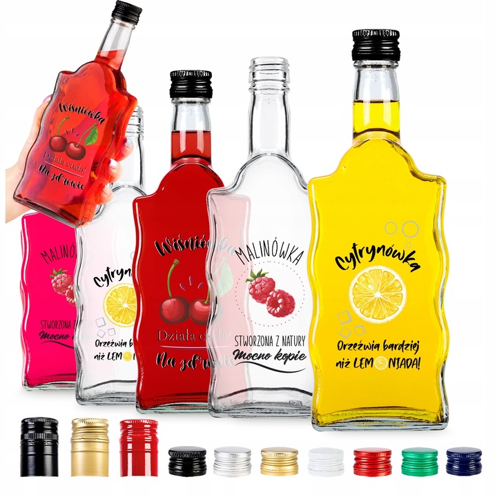 Set de Sticle de Sticla, SuperButelki, Val, 500 ml, Cu Etichete, Ideale Pentru Vin, Lichioruri, Bauturi, Clasice si Elegante, Sticla.23.5 cm.8.5 cm.23.5 x 8.5 cm, Multicolor, 5 Bucati