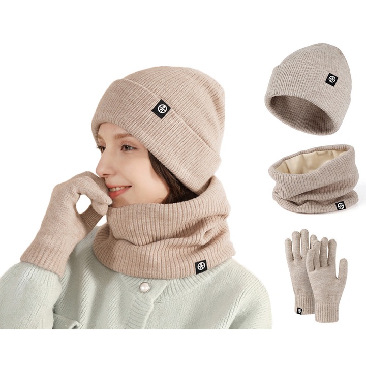 Téli sapka, ZOUN, polár bélésű, érintőképernyő-kompatibilis, uniszex, khaki színű, univerzális méret