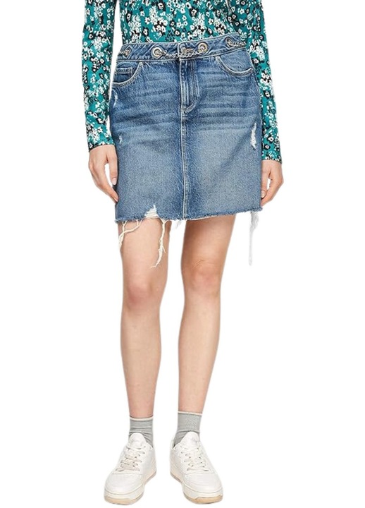 Fusta mini de blugi s.Oliver, cu rupturi, albastra, bumbac-elastan, M INTL