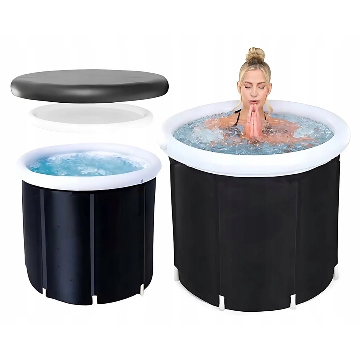 Cada portabilă pentru înot, pliabilă, suport inclus, alb-negru, 75x85cm