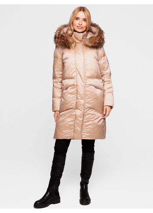 Női steppelt kabát, Perso, bézs, poliamid, természetes töltet