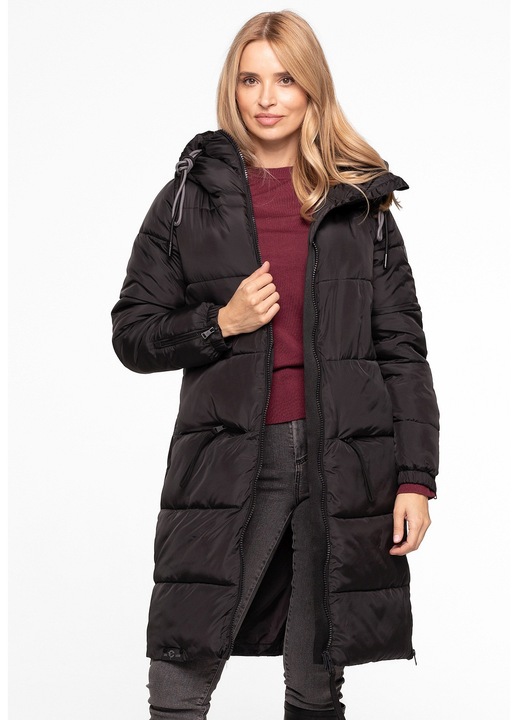 Geaca matlasata dama, Perso, cu gluga, neagra, poliester