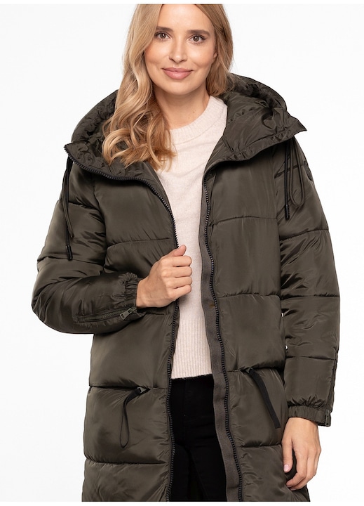 Geaca dama matlasata Perso, croiala dreapta, gluga ajustabila, kaki, poliester