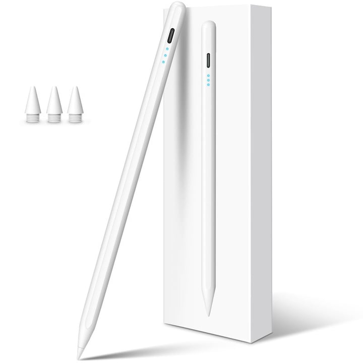 Stylus compatibil cu iPad, 3X Incarcare Rapida, Palm Rejection, Magnet, Set pentru iPad 6/7/8/9/10/11, Pro 11"/12.9", Air 3/4/5, Mini 5/6