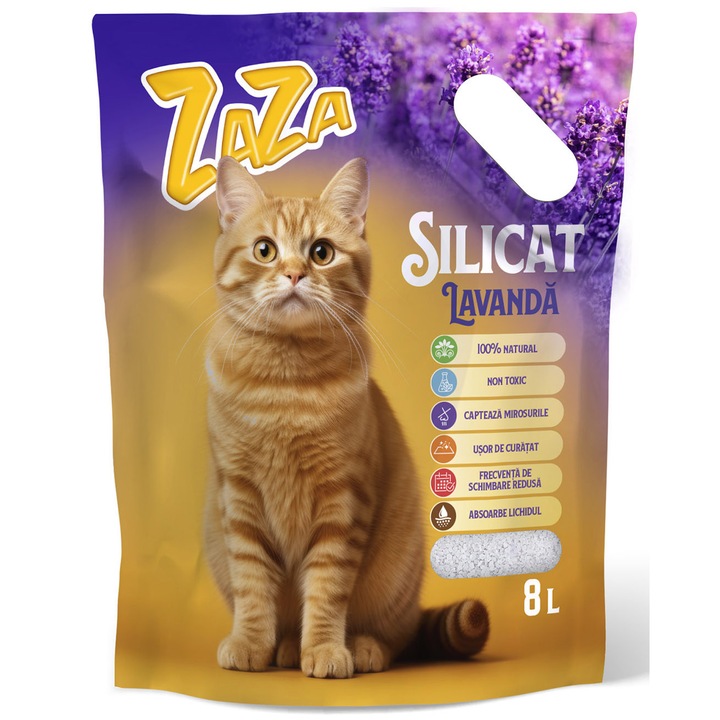 Asternut igienic pentru pisici Zaza Silicat Lavanda, 4x8L