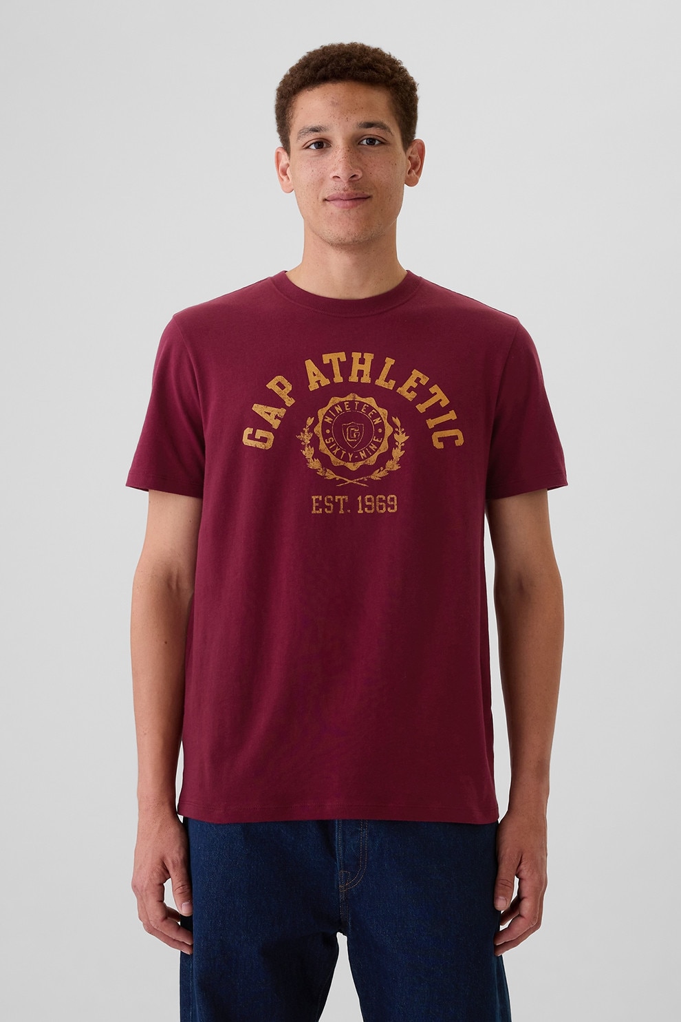 GAP, Tricou de bumbac cu logo, Visiniu, S