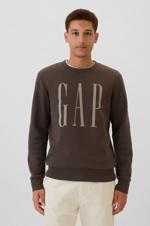 GAP, Bluza de trening cu imprimeu logo, Maro inchis, XL