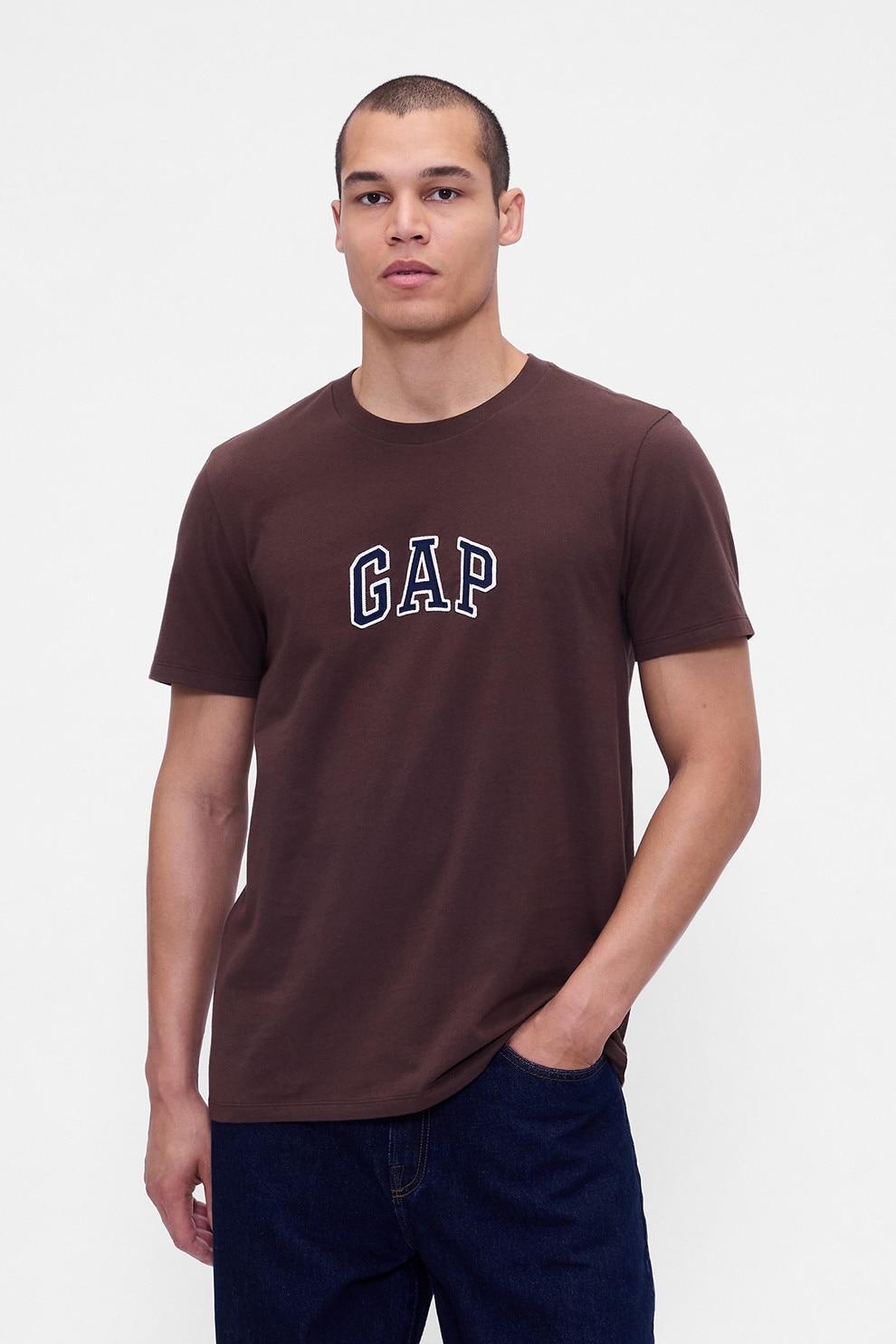 GAP, Tricou de bumbac cu logo, Maro fango, L