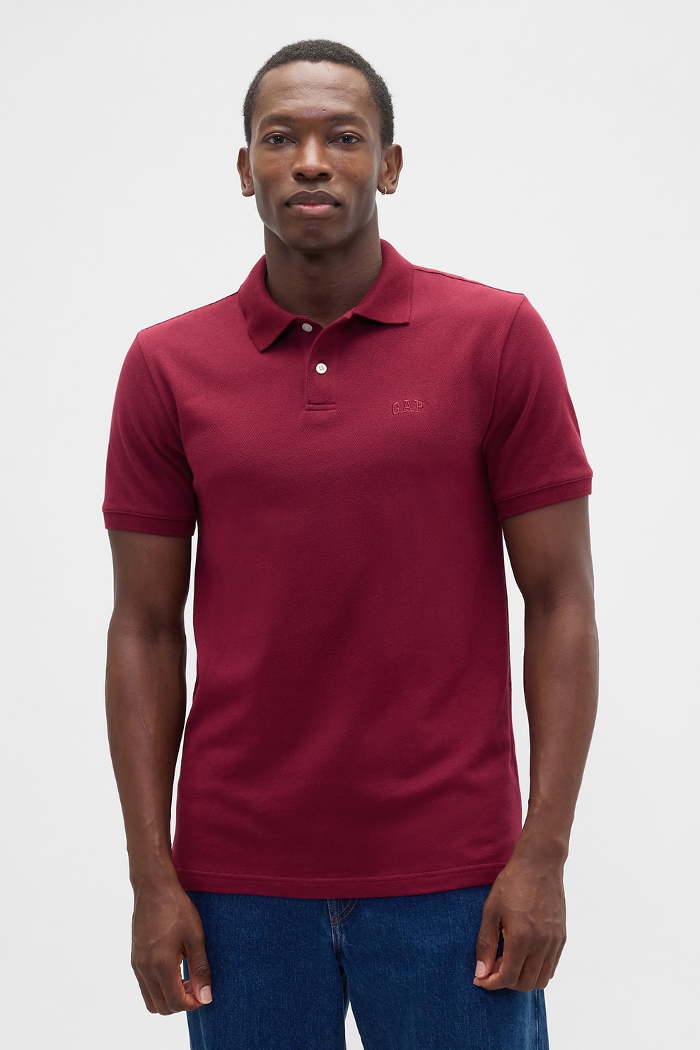 GAP, Tricou polo cu croiala relaxed-fit si logo discret, Visiniu, M