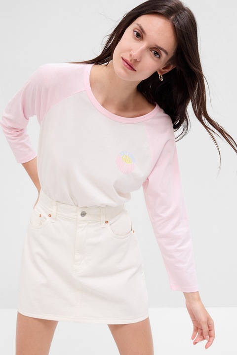 GAP, Raglánujjas organikuspamut felső, Fehér/Világos rózsaszín