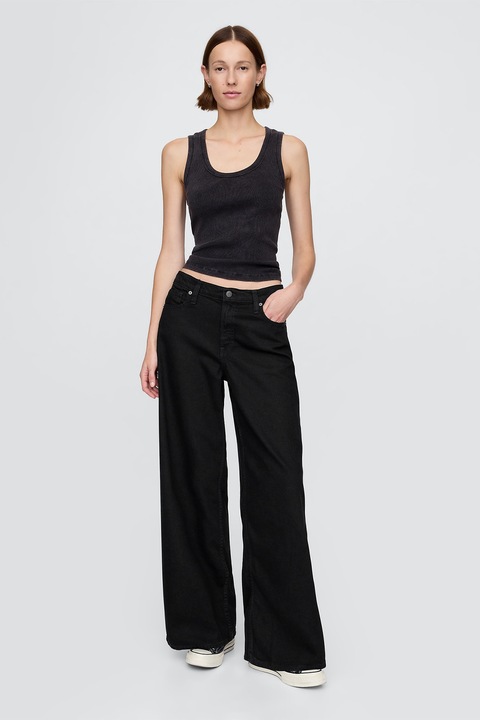 GAP, Blugi cu croiala ampla si talie medie, Negru, 28-REG