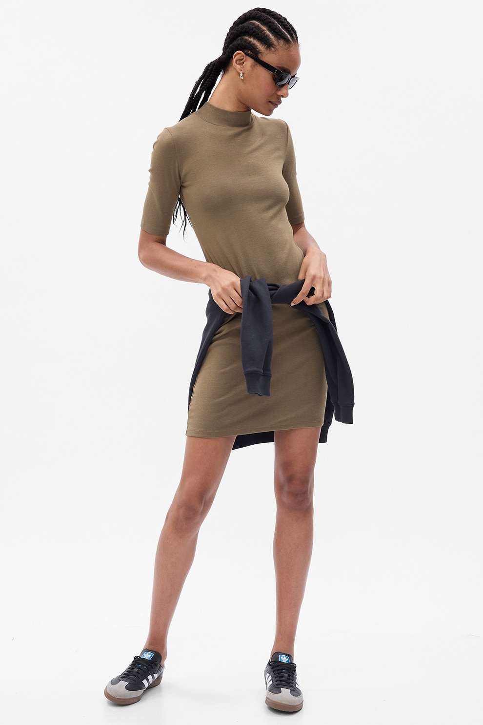 GAP, Rochie cambrata din amestec de modal cu guler scurt, Kaki, M