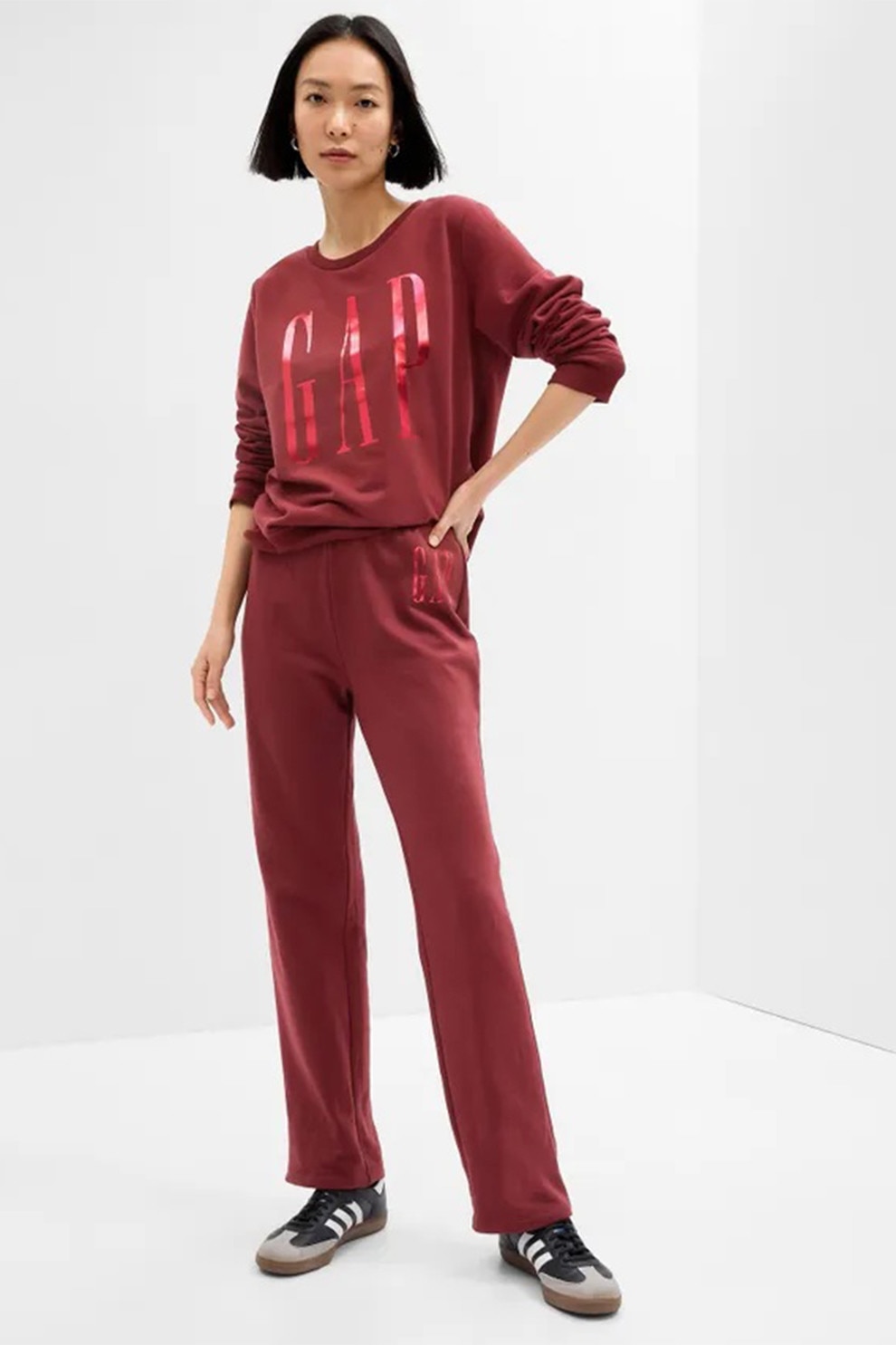 GAP, Pantaloni de trening cu croiala dreapta si logo, Rosu inchis, XS