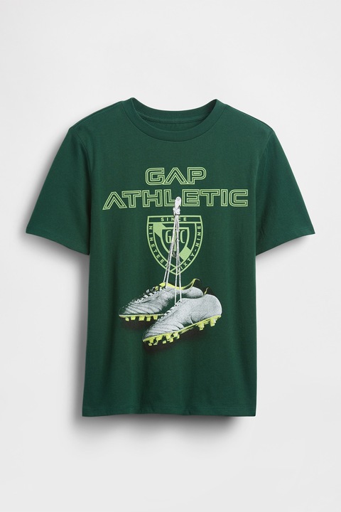 GAP, Tricou cu imprimeu logo si grafic, Verde aquamarin