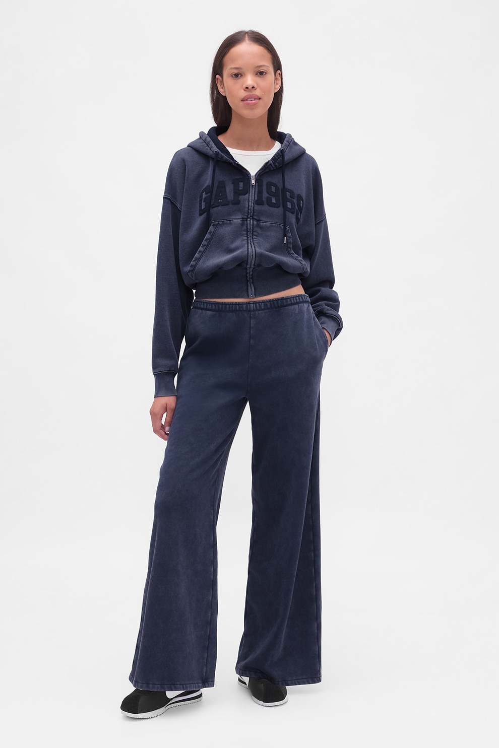 GAP, Pantaloni de trening cu croiala evazata Vintage, Albastru inchis, M