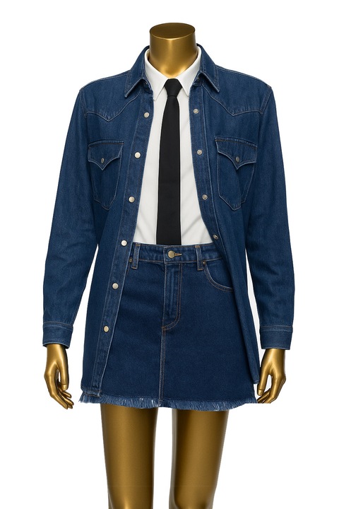 Set blugi de damă Diesel 16121-3 16121-16, 2 piese, Tunică din denim cu fustă scurtă, Bumbac, L, Albastru