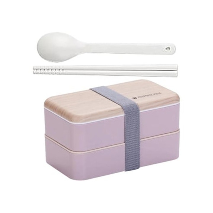 Cutie alimentara roz, 1200ml, cu doua straturi si compartimente