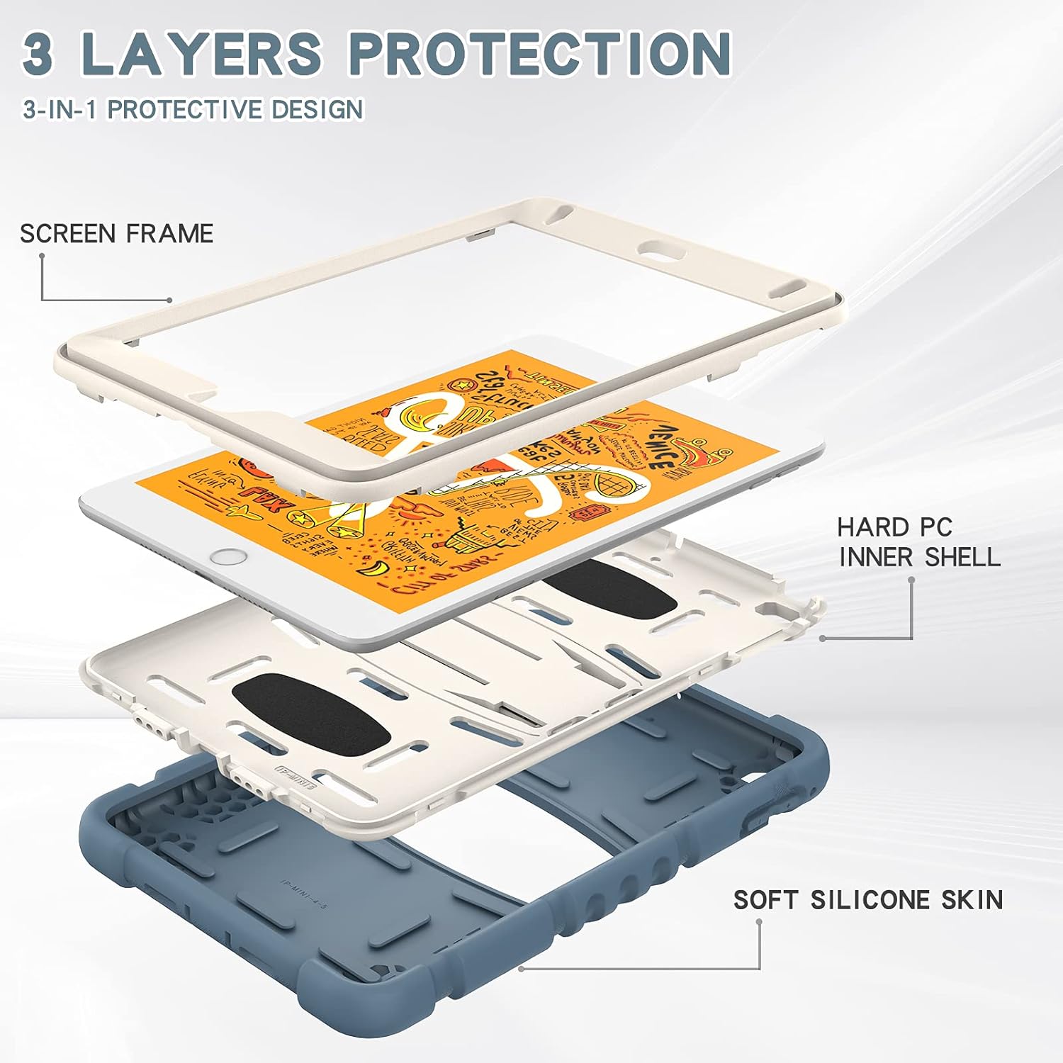 Husa Sigloo pentru iPad Mini 4/5 (2015/2019), 7.9" –Protectie Antisoc, Suport Reglabil, Gri