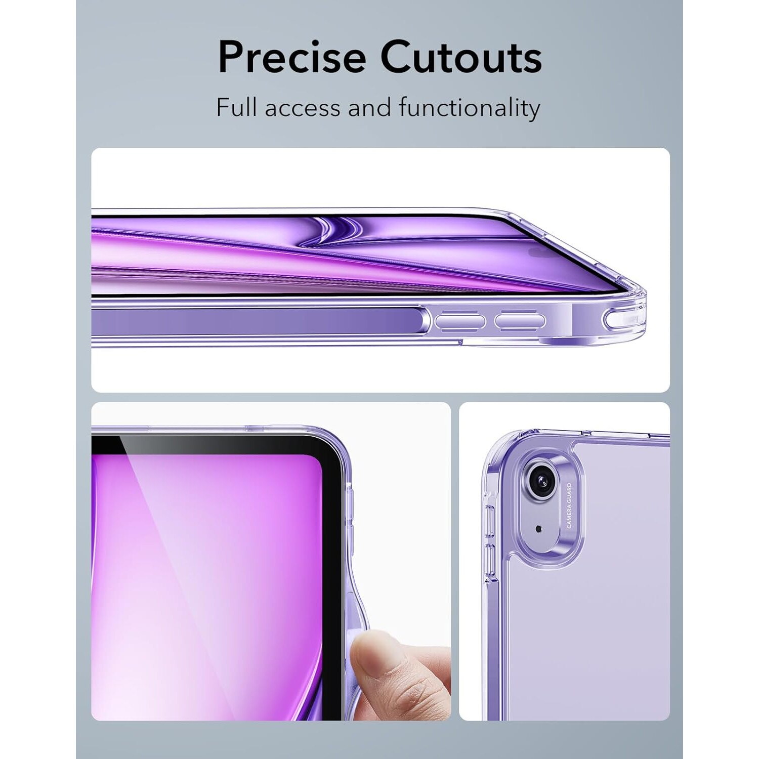 Husa ESR compatibila iPad Air 13 Inch (2025/2024), protectie Shock & Drop, suport magnetic/wireless charging Apple Pencil Pro, Pencil (USB-C), Clear Purple