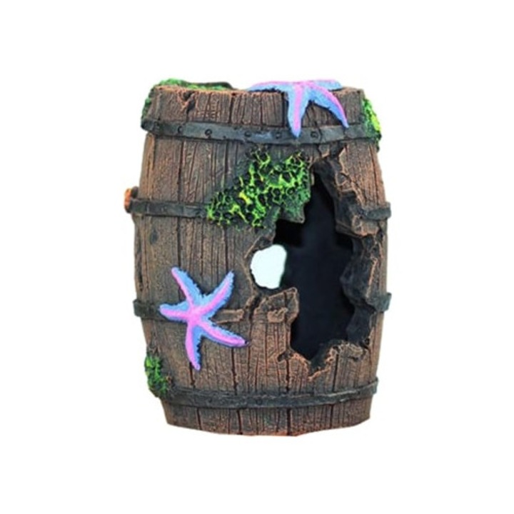 Decoratiune acvariu, pestera din butoi spart, adapost pentru pesti betta, culoare maro