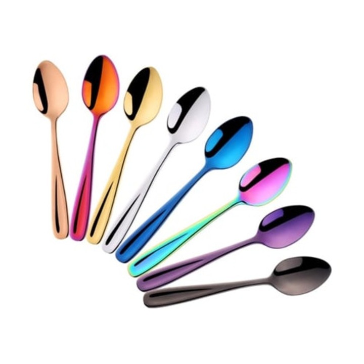 Set de lingurite colorate din otel inoxidabil, 8 bucati, 14 cm