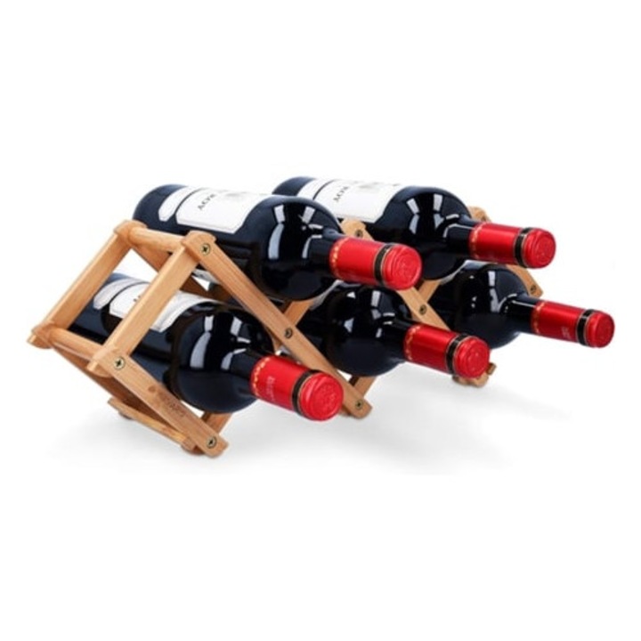 Italtartók, összecsukható bambusz bortartó, 5 rekeszes, kis méretű