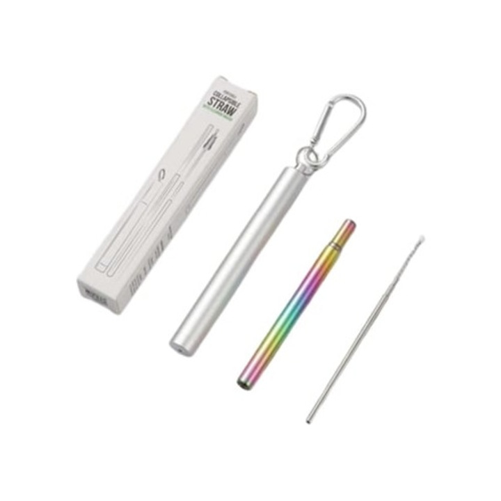 Метална многократна сламка, сгъваема, с четка за почистване, многоцветна