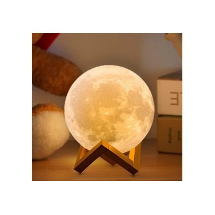 Lampa cu Luna 3D, 16 Culori, cu Suport din Lemn, Control prin Telecomanda si Tactil, 18cm