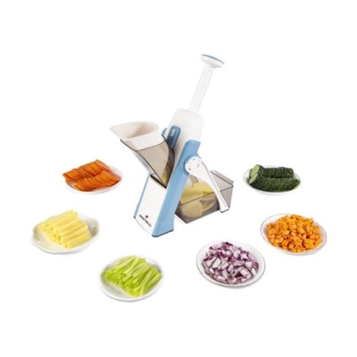 Feliator manual pentru legume, lama din otel inoxidabil, alb/albastru