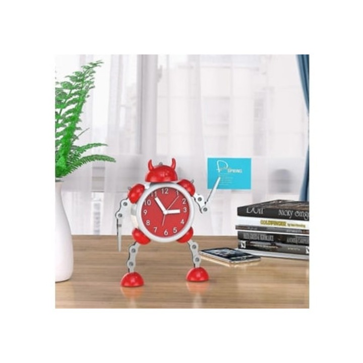 Robot dekoratív óra, analóg, ultra-csendes, háttérvilágítással, Beijiyi, piros