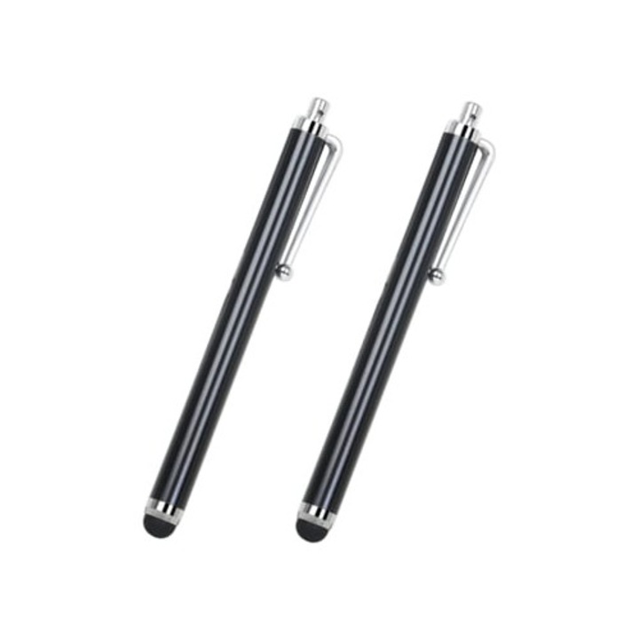 Stylus pentru smartphone, negru, cu varf din silicon, set de 2 bucati