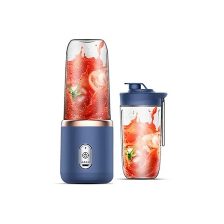 Blender portabil cu 6 lame, storcator de fructe fara fir, cupa albastra