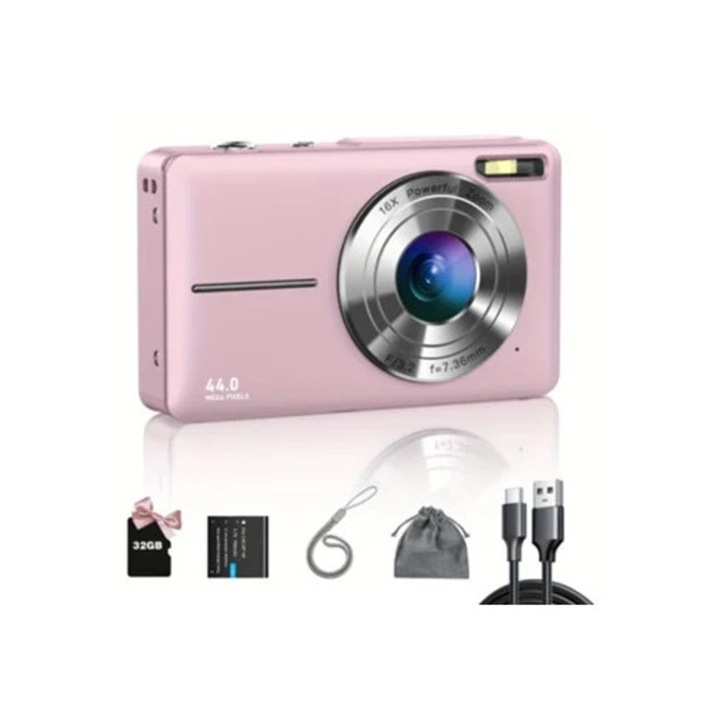 Camera video HD 1080p, zoom 16x, 32GB, roz