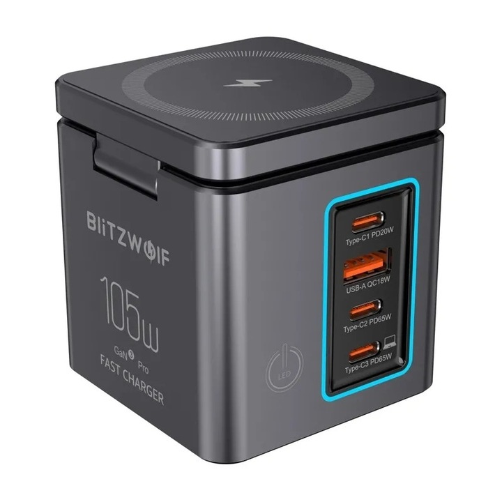 BlitzWolf BW-i113 töltő, 105W, 3xUSB-C, USB-A, fekete