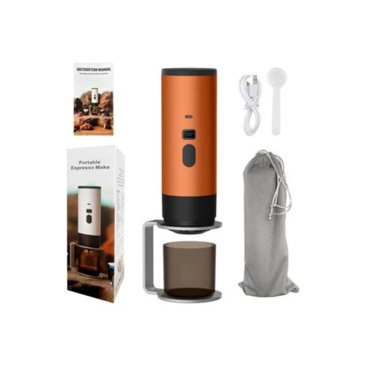 Cafetiere portabila 3 in 1, suport capsule si Eifson, portocalie