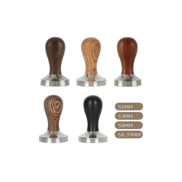 Tamper cafea din inox Aquaforge, maner din lemn rosu, 53mm