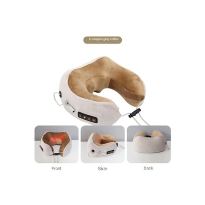 Perna de masaj cervical U, portabilă, multifuncțională, alb/crem