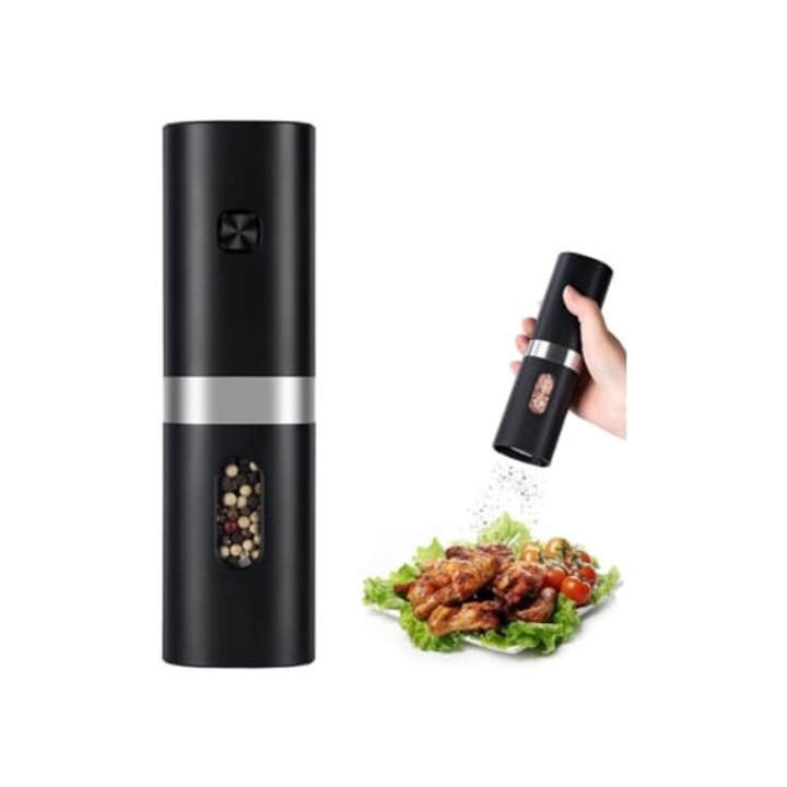 Rasnita electrica de piper cu LED, control cu o mana, ajustare grosime, neagra, Aquaforge