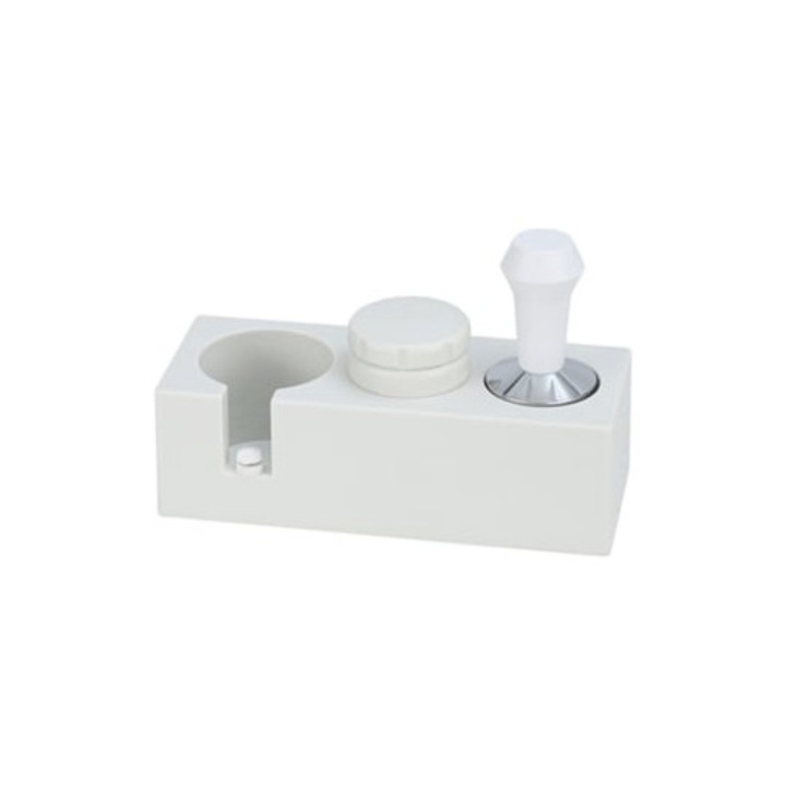 Suport pentru tamper de cafea din otel inoxidabil si silicon, accesorii pentru barista incepatori, alb, 53mm