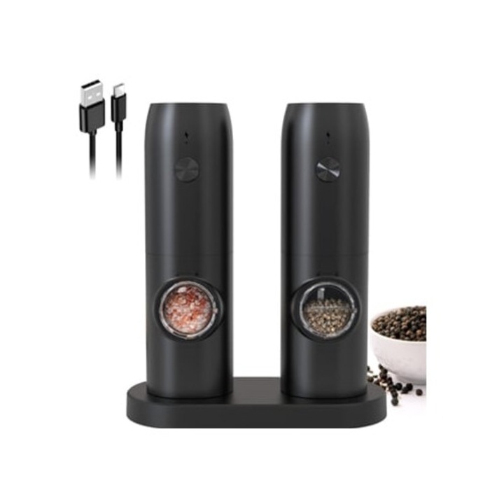 Rasnita automata pentru sare si piper, design modern, iluminare LED, set