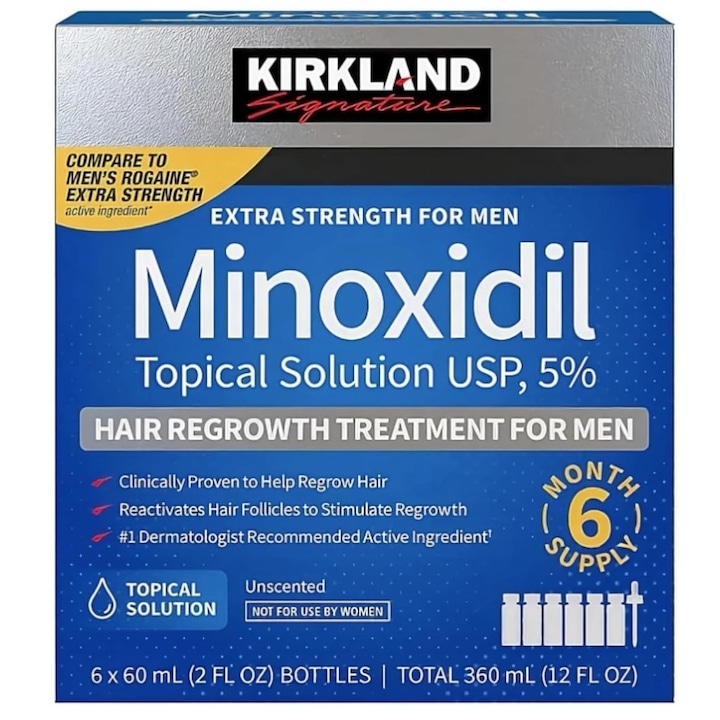 Kirkland Férfi Hajvastagító Oldat, Hajhullás Elleni, 6 x 60ml-es készlet