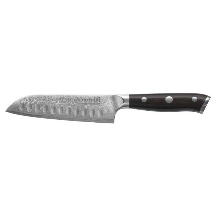 Cutit Santoku Kohersen Elegance, lemn de abanos/otel damasc, 12,7 cm, precizie in taiere